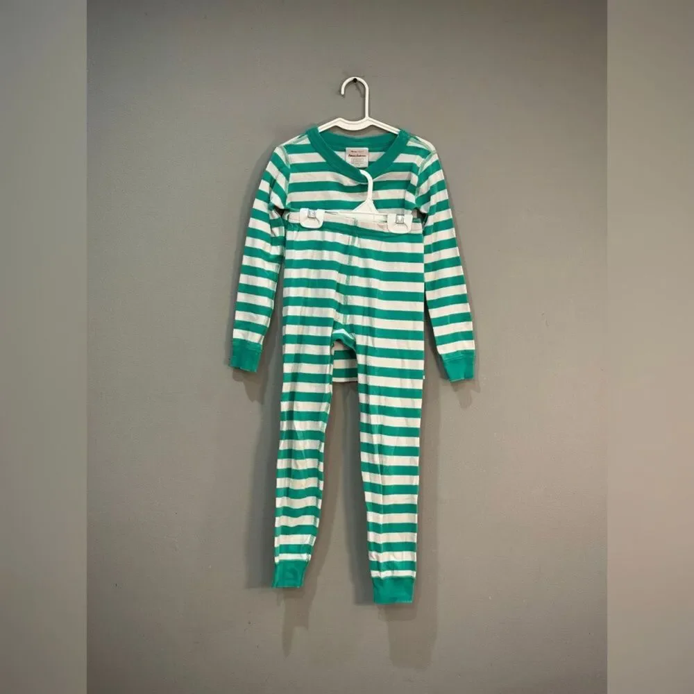 Kids Green/White Hanna Andersson Striped L/S Pajama Set Size 6-7 EUC